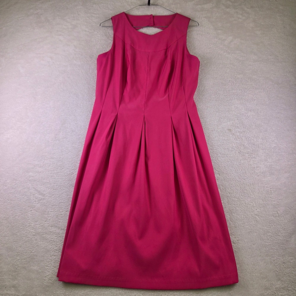 Fuchsia Pink Sleeveless Fit and Flare Pleated Keyhole Back Knee Length Dress